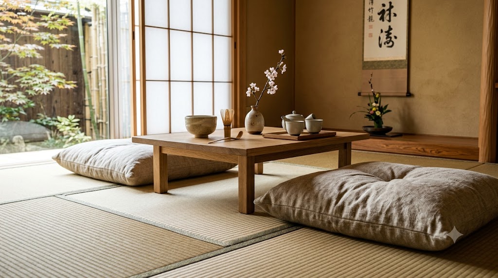 Floor Tatami Mats with Organic Linen Cushions